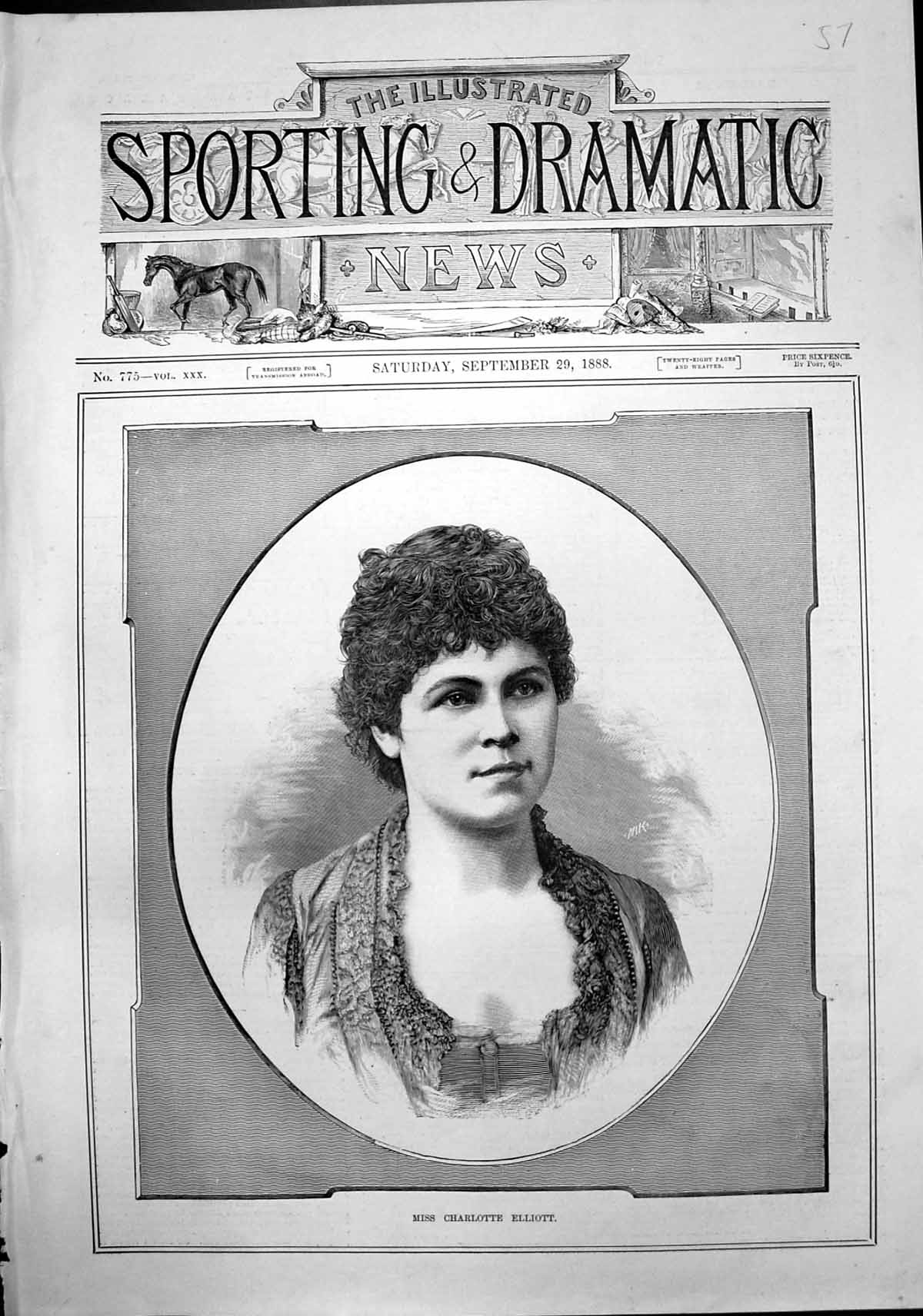 Original Old Antique Print Miss Charlotte Elliott 1888 19th Century