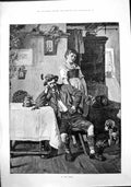 Antique Old Print In Sulks Forester Germany Been Angry Wife Dog Looks On 1888