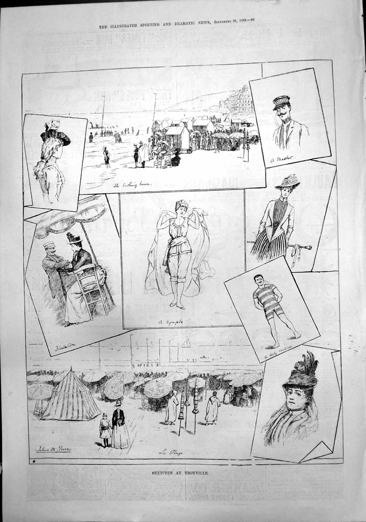 Old Sketches Trouville Julius Price Bathing Hour Flirtation Costume