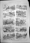 Antique Print Hunting Obstacles Bullfinch Sheep Gate Barbed Wire Ditch 1888