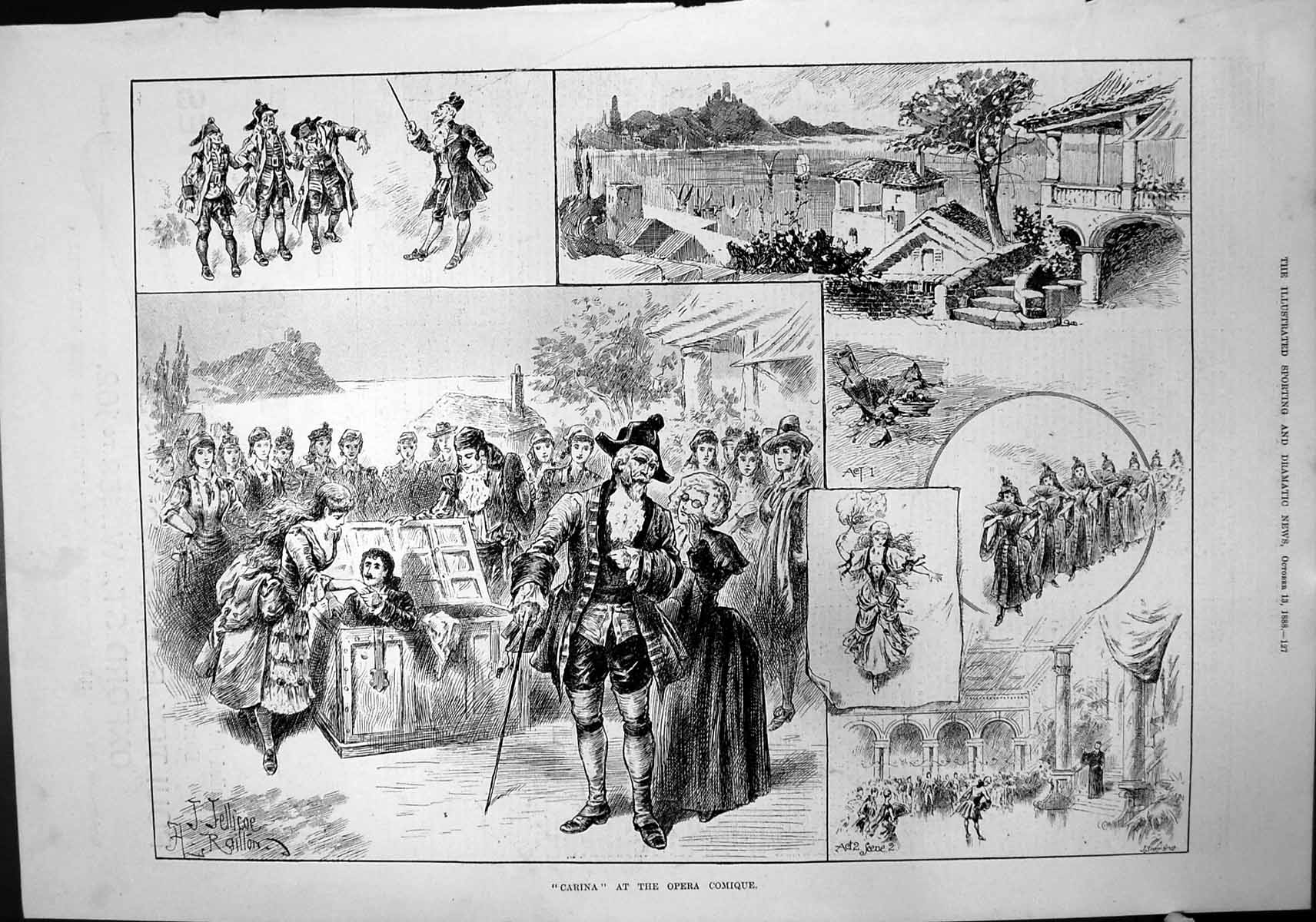 Original Old Antique Print Carina Opera Comique J Jellicoe A Railton 1888 19th