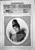Original Old Antique Print Miss Barlow Portrait Young Woman Hat 1888 Victorian