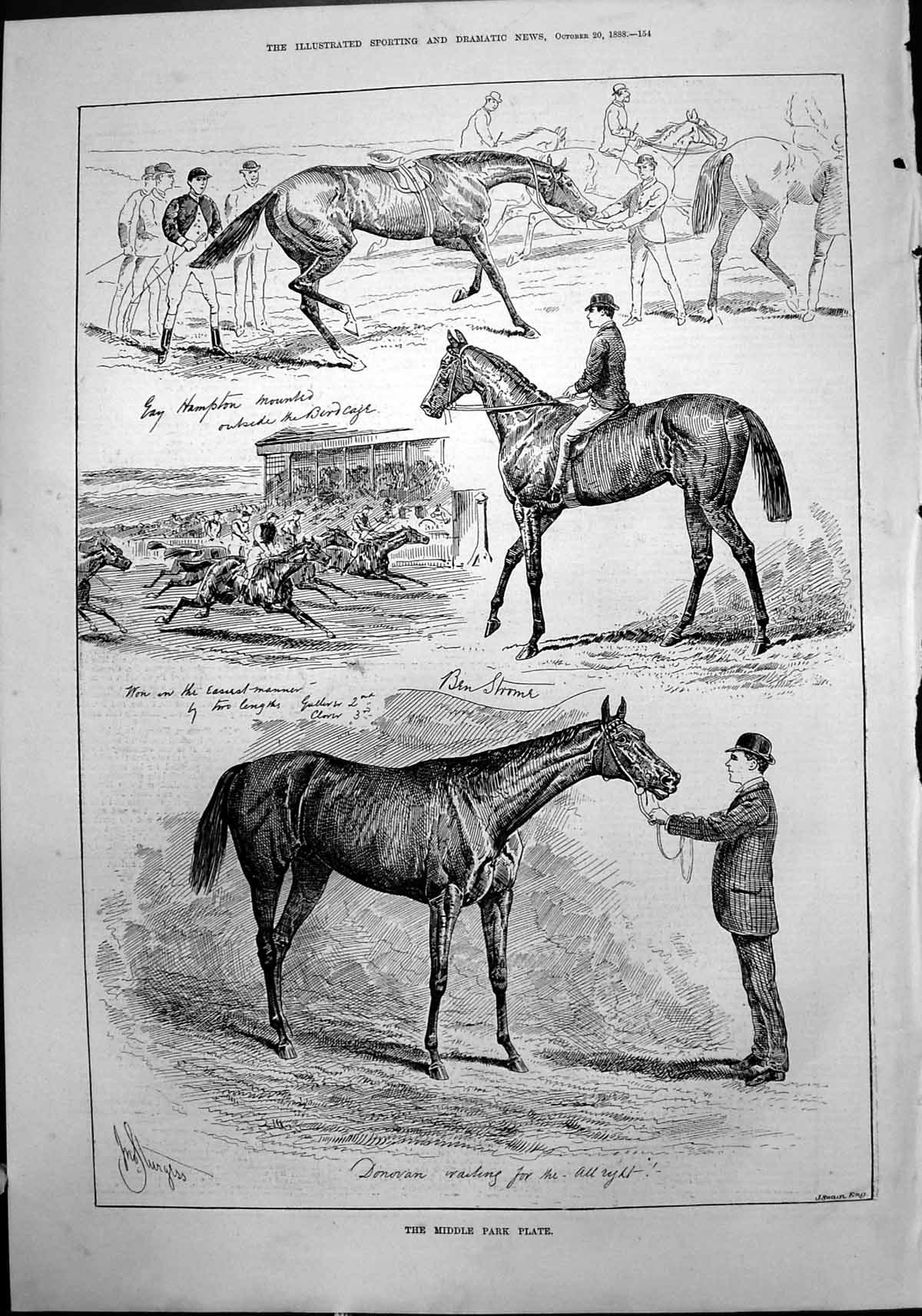 Original Old Antique Print Middle Park Plate J Sturgess Ben Strome Donovan 1888