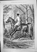 Original Old Antique Print On The Qui Vive J Sturgess Horse Rider Woods 1888
