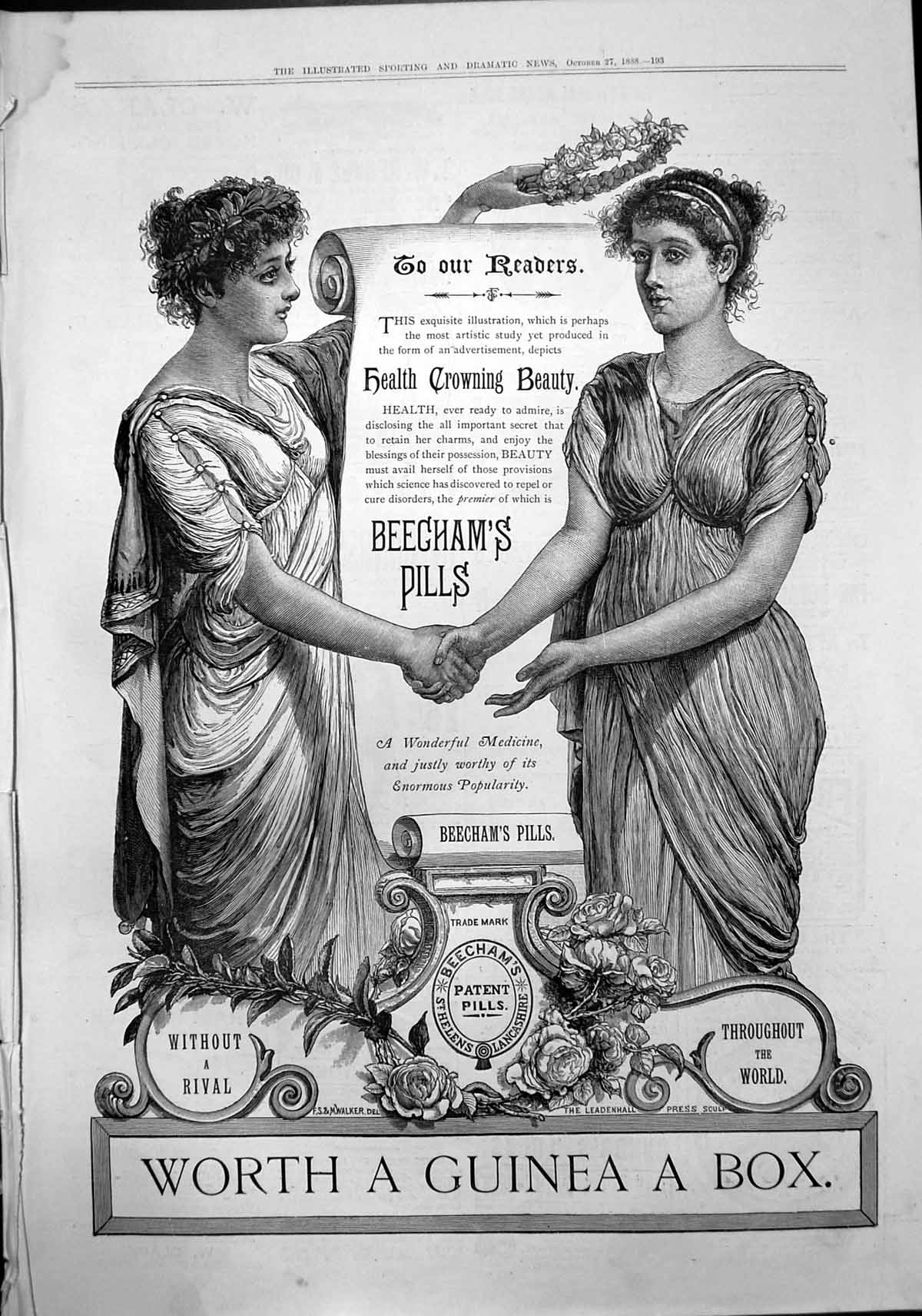 Antique Print Beechams Pills Health Crowning Beauty Worth Guinea A Box 1888