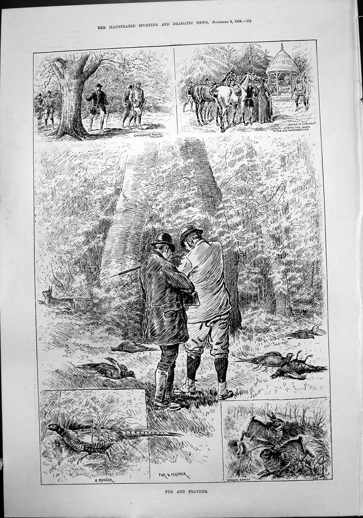 Old Fur Feather Gamekeepers Guns Ladies Luncheon Rabbits Pheasant1888 Victorian