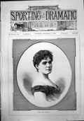 Original Old Antique Print Portrait Miss Emma Sheridan 1888 19th