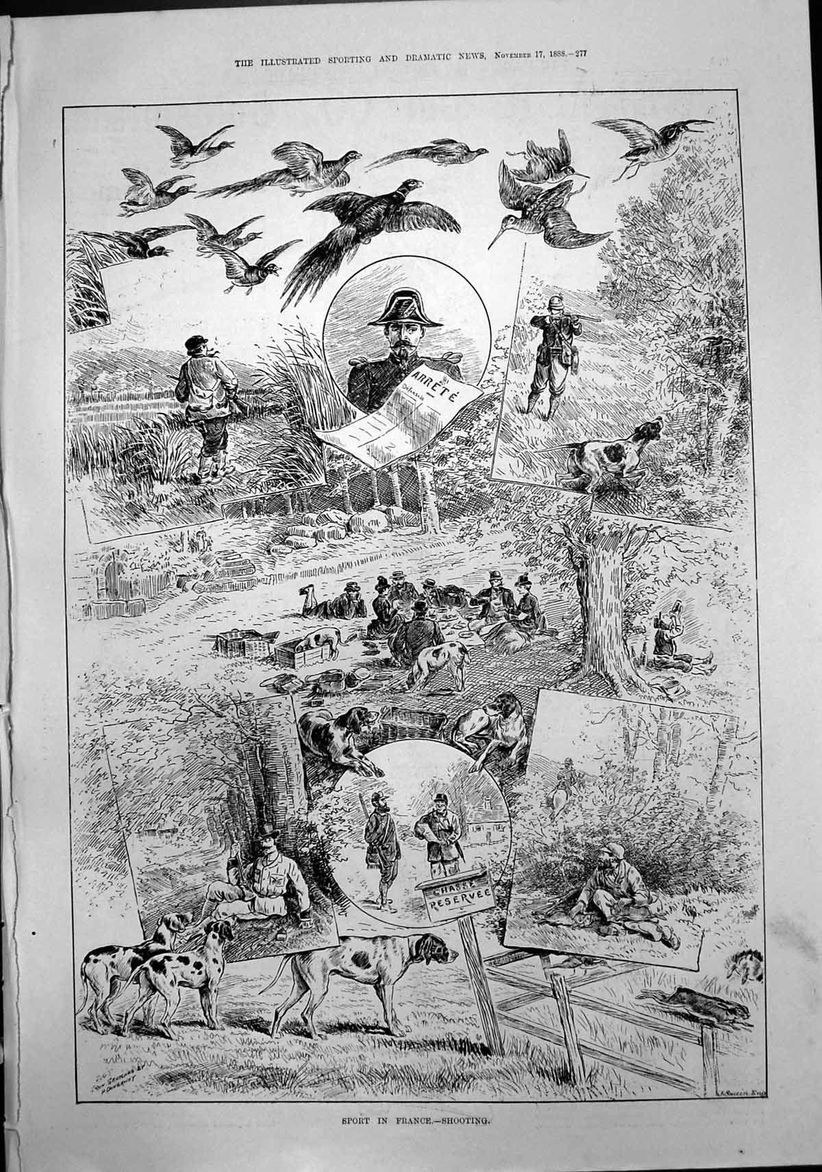 Antique Old Print Sport France Shooting Monks Room Marion Lee E Willard 1888