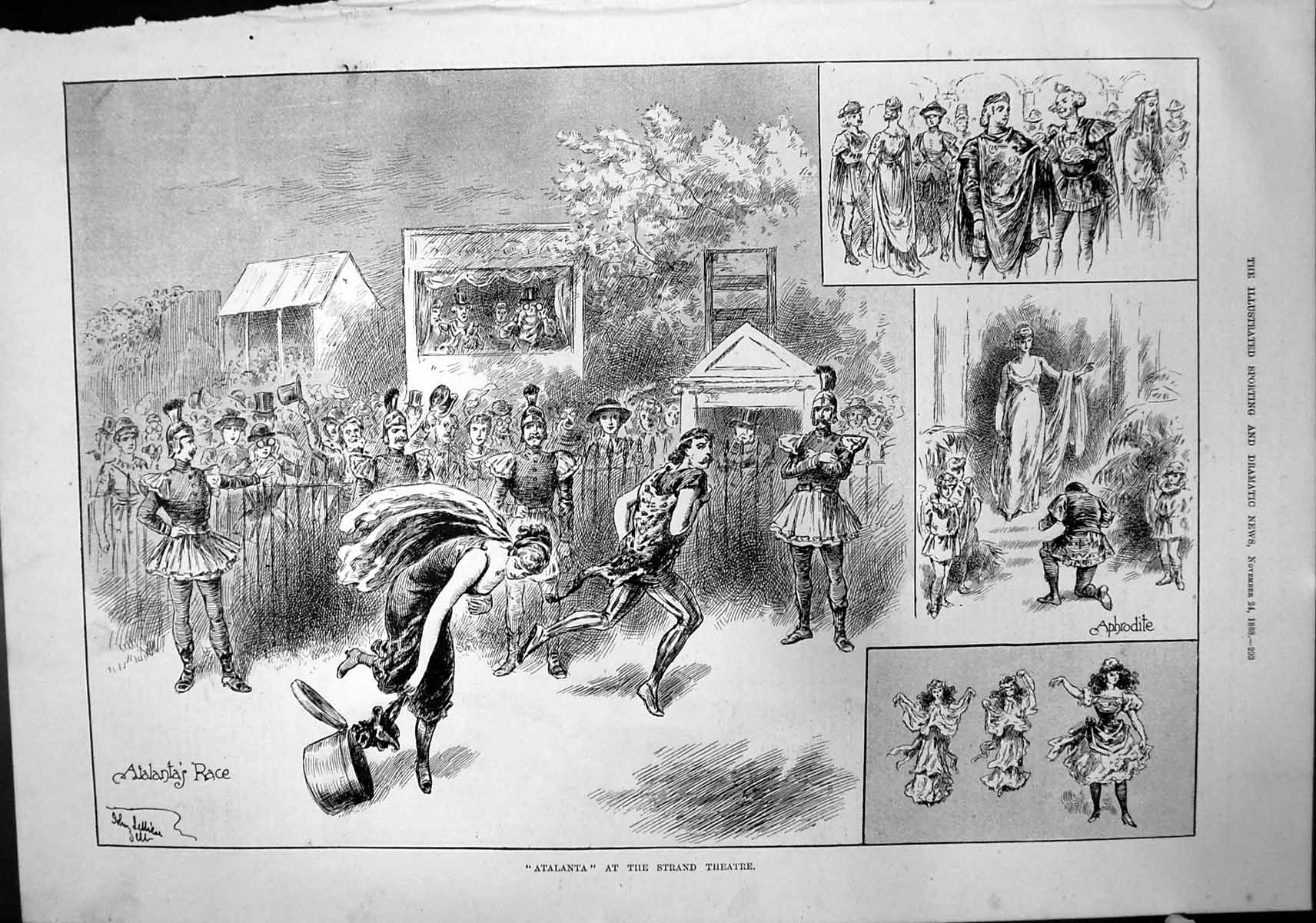 Antique Old Print Atalanta Strand Aphrodite Wrens Nest Dead Hooded Crow 1888