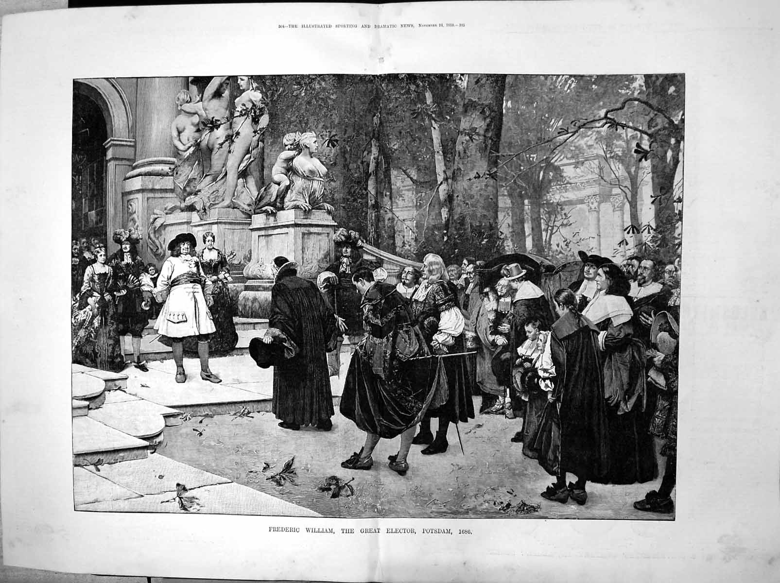 Original Old Antique Print Frederic William Great Elector Potsdam 1686 1888