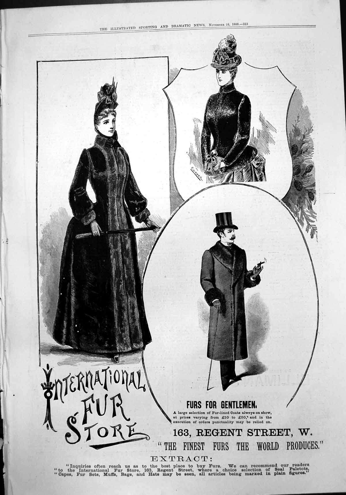 Old International Fur Store Fur Lined Coats Gentlemen Regent St 1888 Victorian