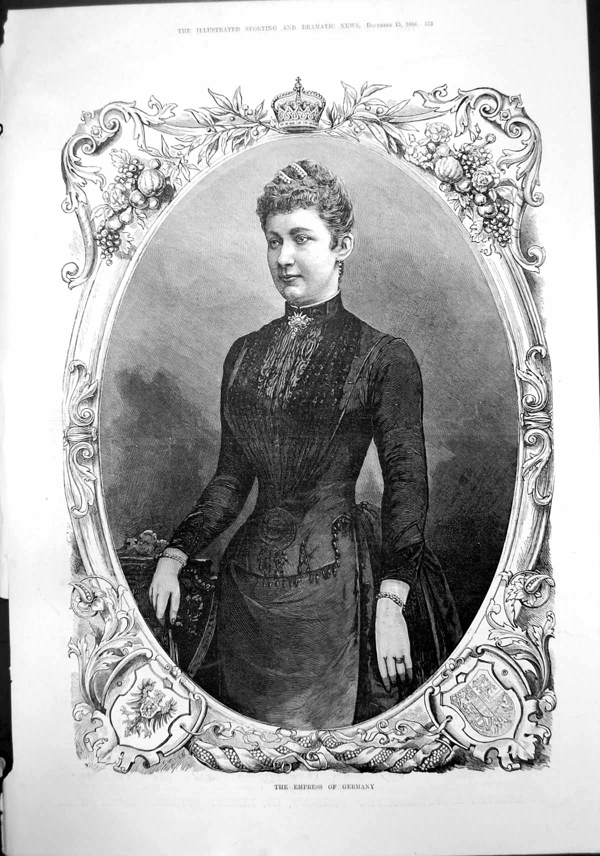 Original Old Antique Print Portrait Empress Germany 1888 19th Century