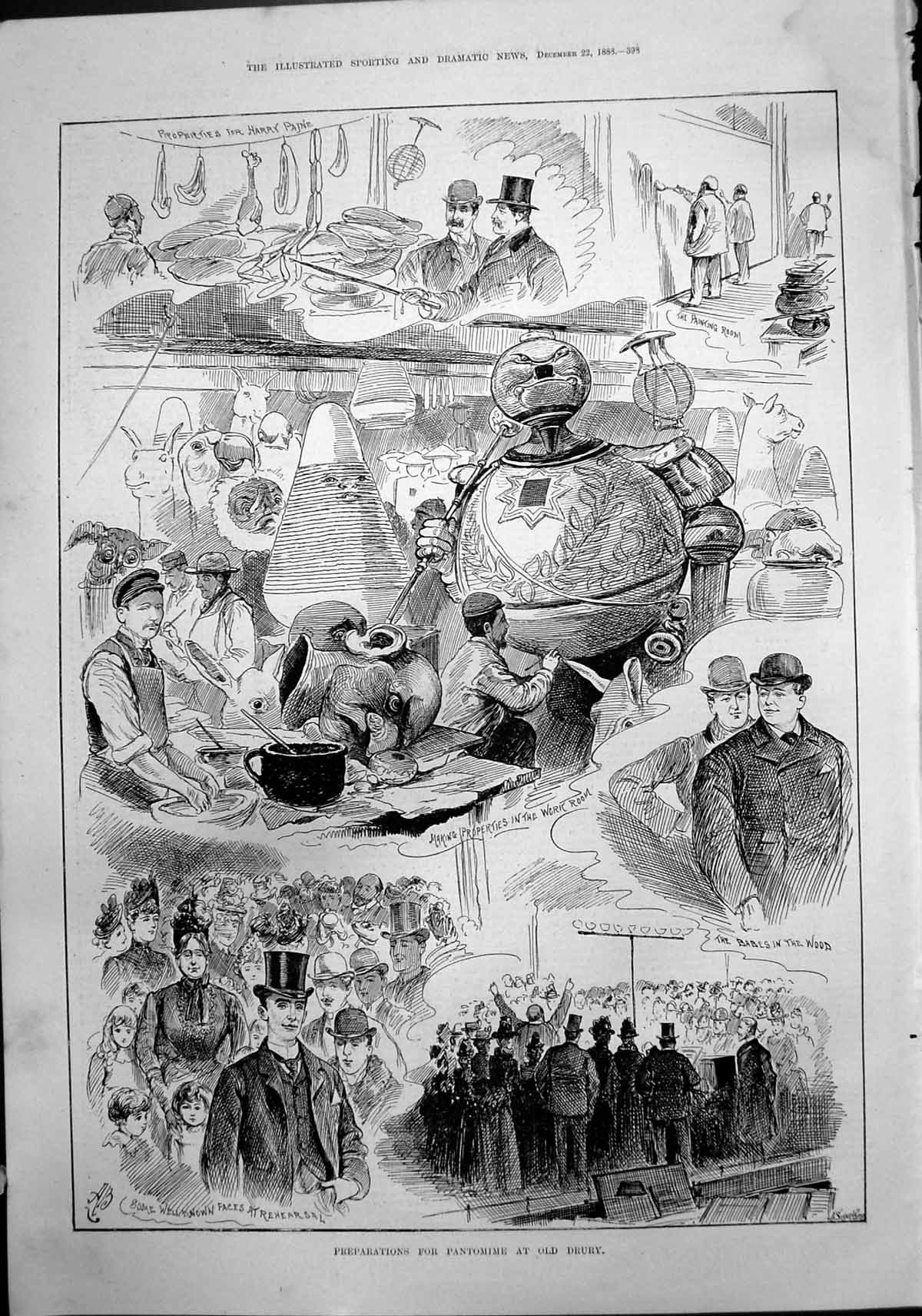 Antique Old Print Preparations Pantomine Drury Babes Wood Painting Room 1888