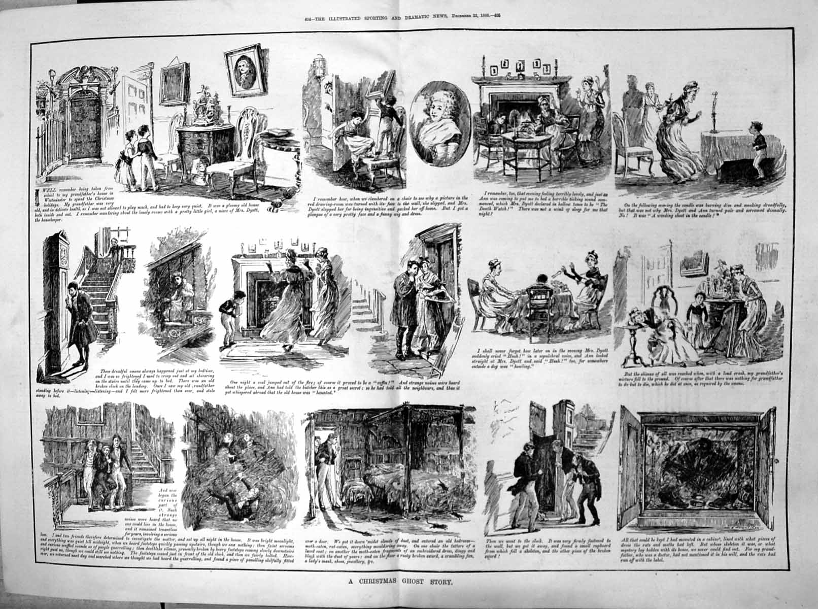 Antique Old Print Christmas Ghost Story Grandfathers House Westminster 1888