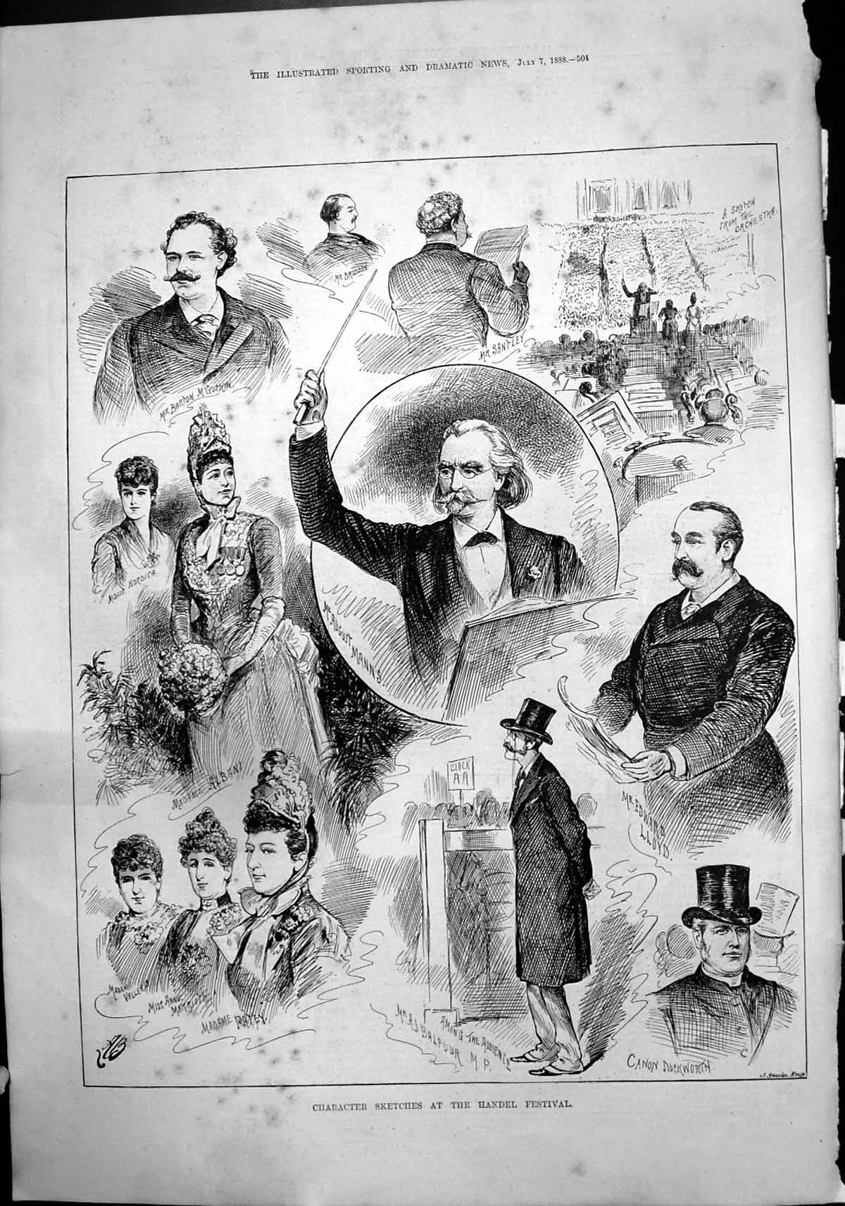 Antique Print Characters Handel Festival August Manns Canon Duckworth 1888 19th
