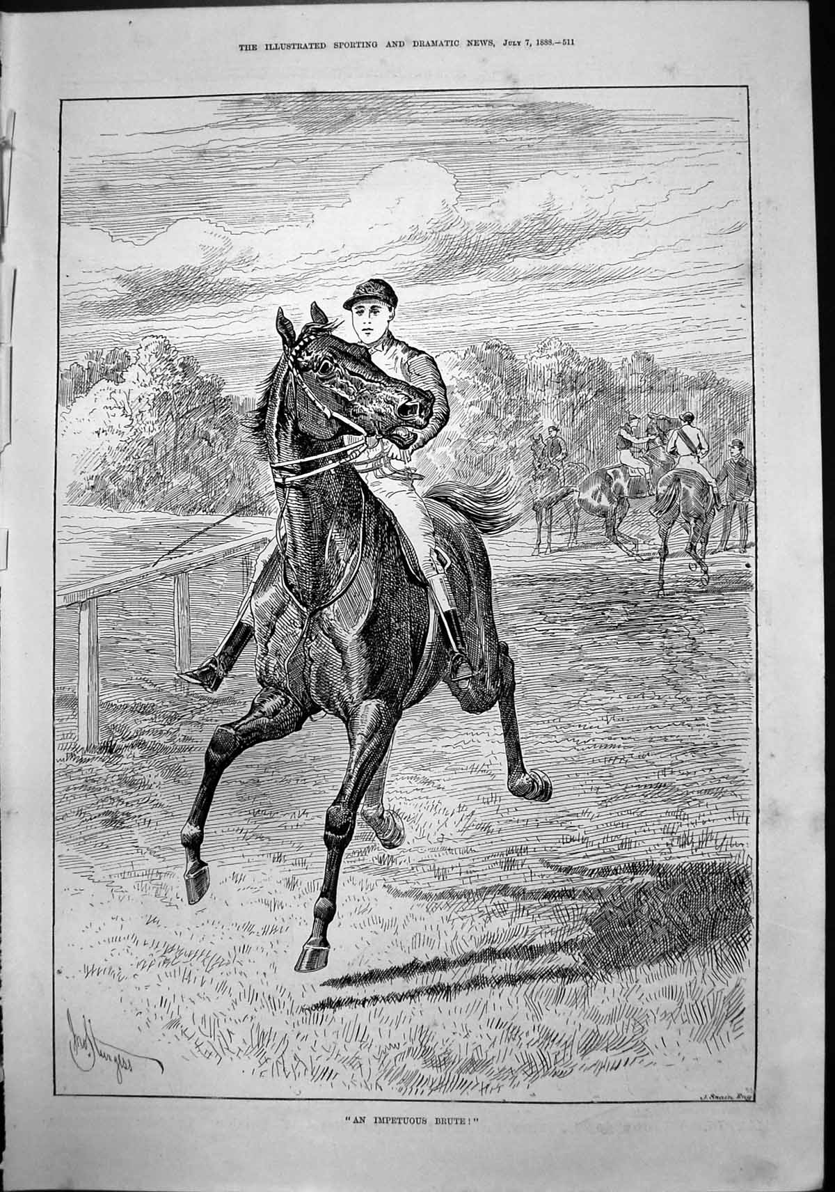 Old Antique Print Impetuous Brute J Sturgess Horse Jockey Start Race 1888 19th