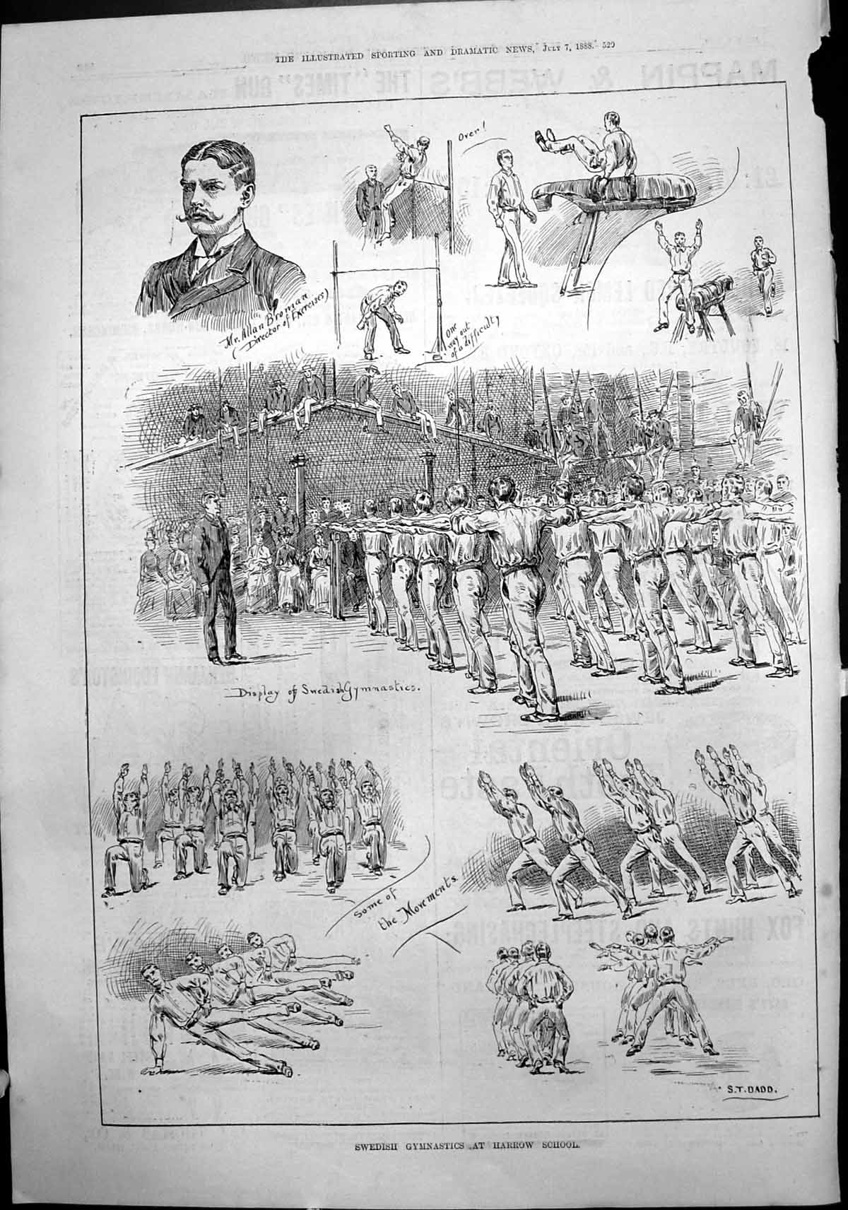 Antique Old Print Swedish Gymnastics Harrow School S Dadd Allan Broman 1888