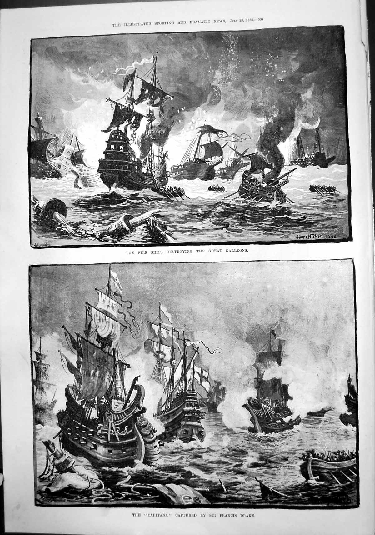 Old Spanish Armada Capitana Sir Francis Drake Vanguard Galleons 1888 Victorian