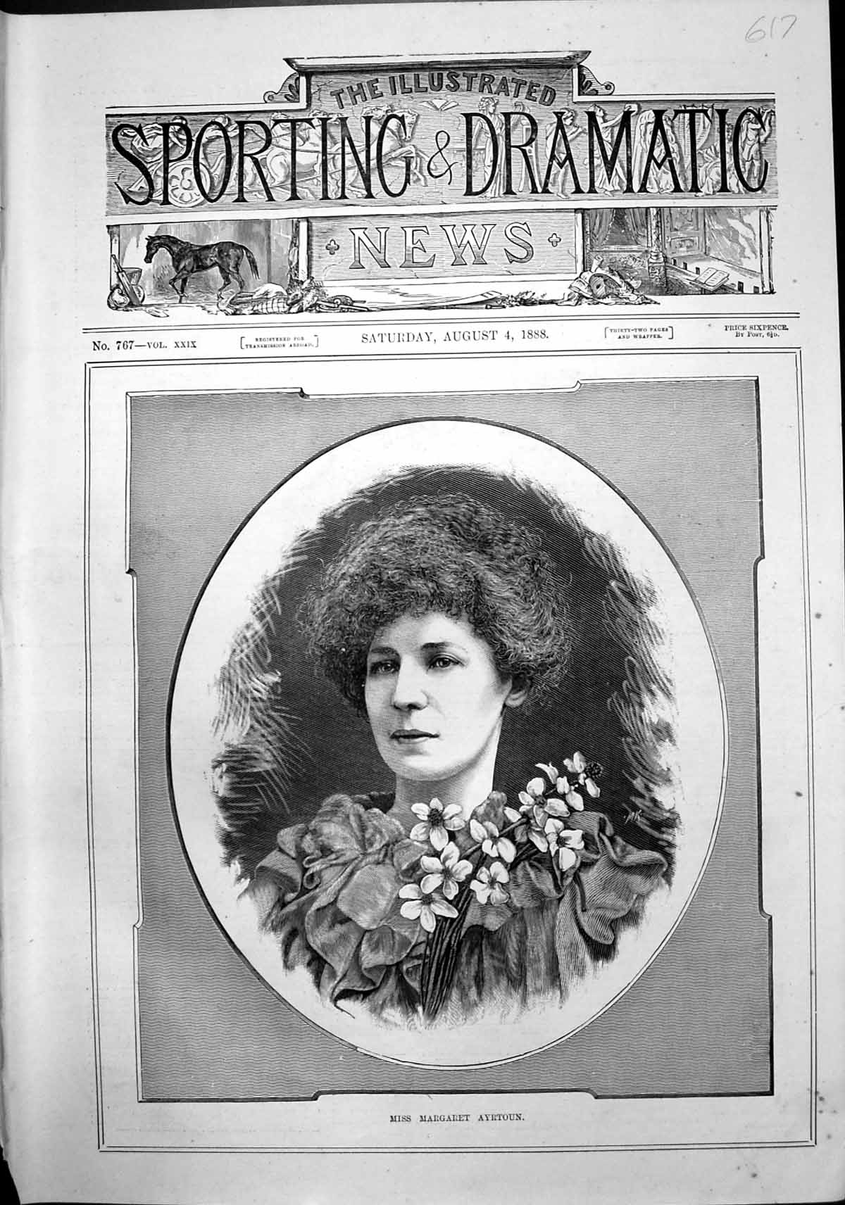 Original Old Antique Print Miss Margaret Ayrtoun 1888 19th Century