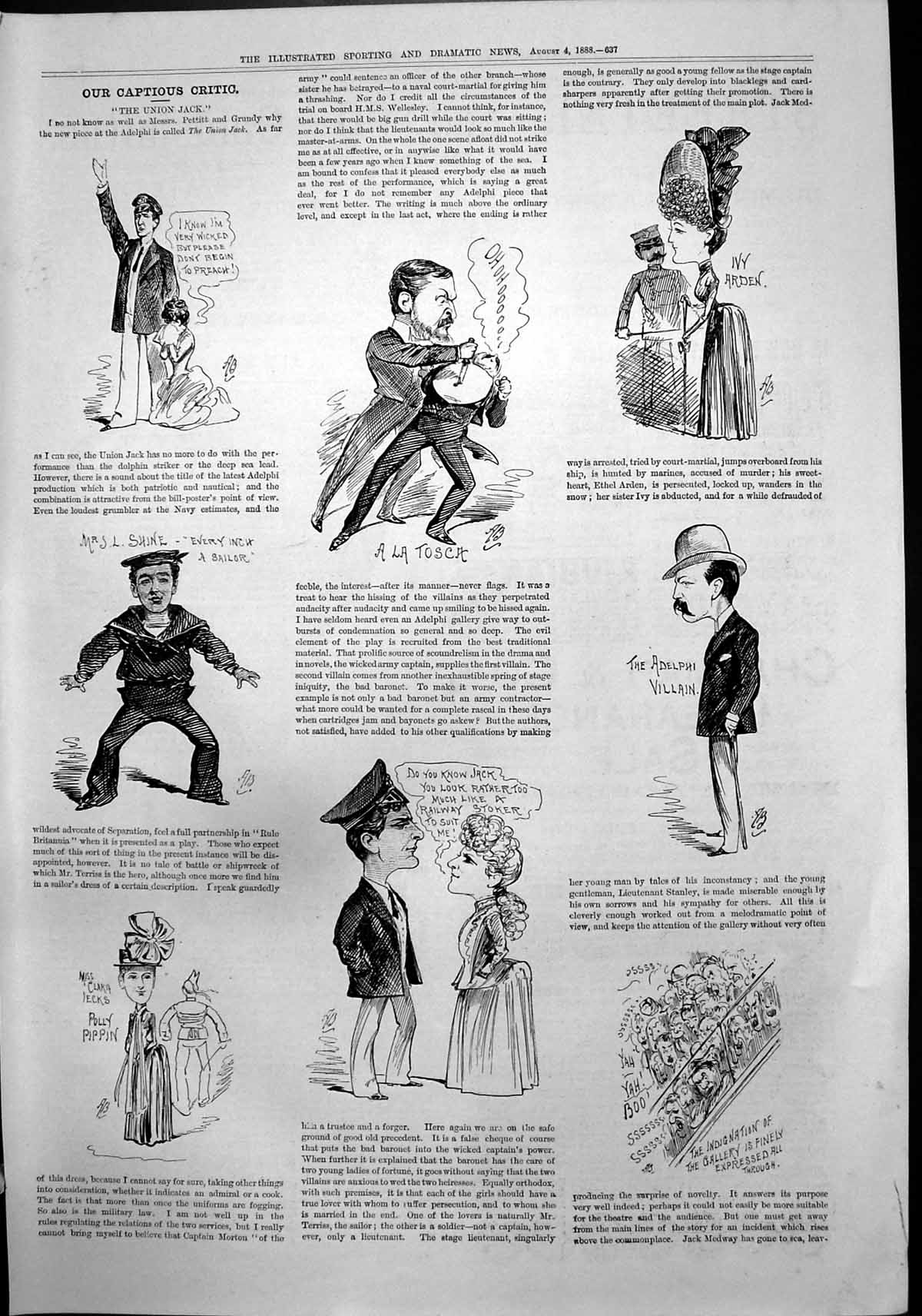 Antique Print Captious Critic Union Jack Ivy Arden Indignation Gallery 1888