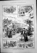 Old Print Union Jack Adelphi Gun Deck Lawn Chestnuts Aldershot Camp 1888 19th