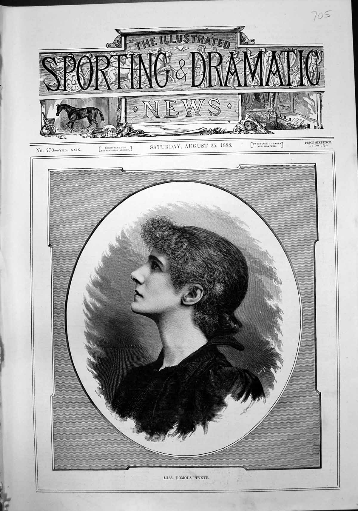Original Old Antique Print Miss Romola Tynte 1888 19th Century