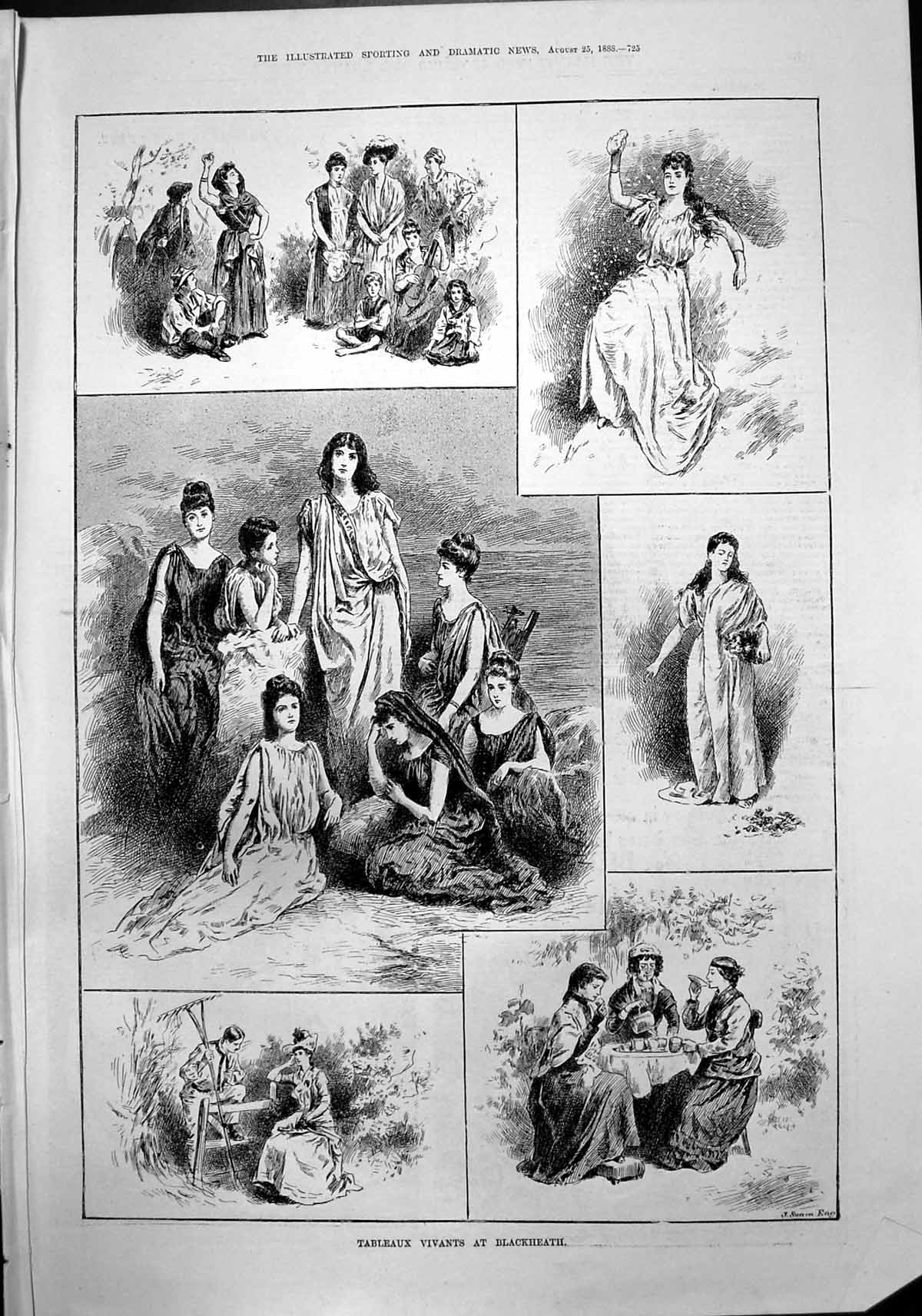Old Tableaux Vivants Blackheath J Swain Admirer Hayrake Drinking Tea1