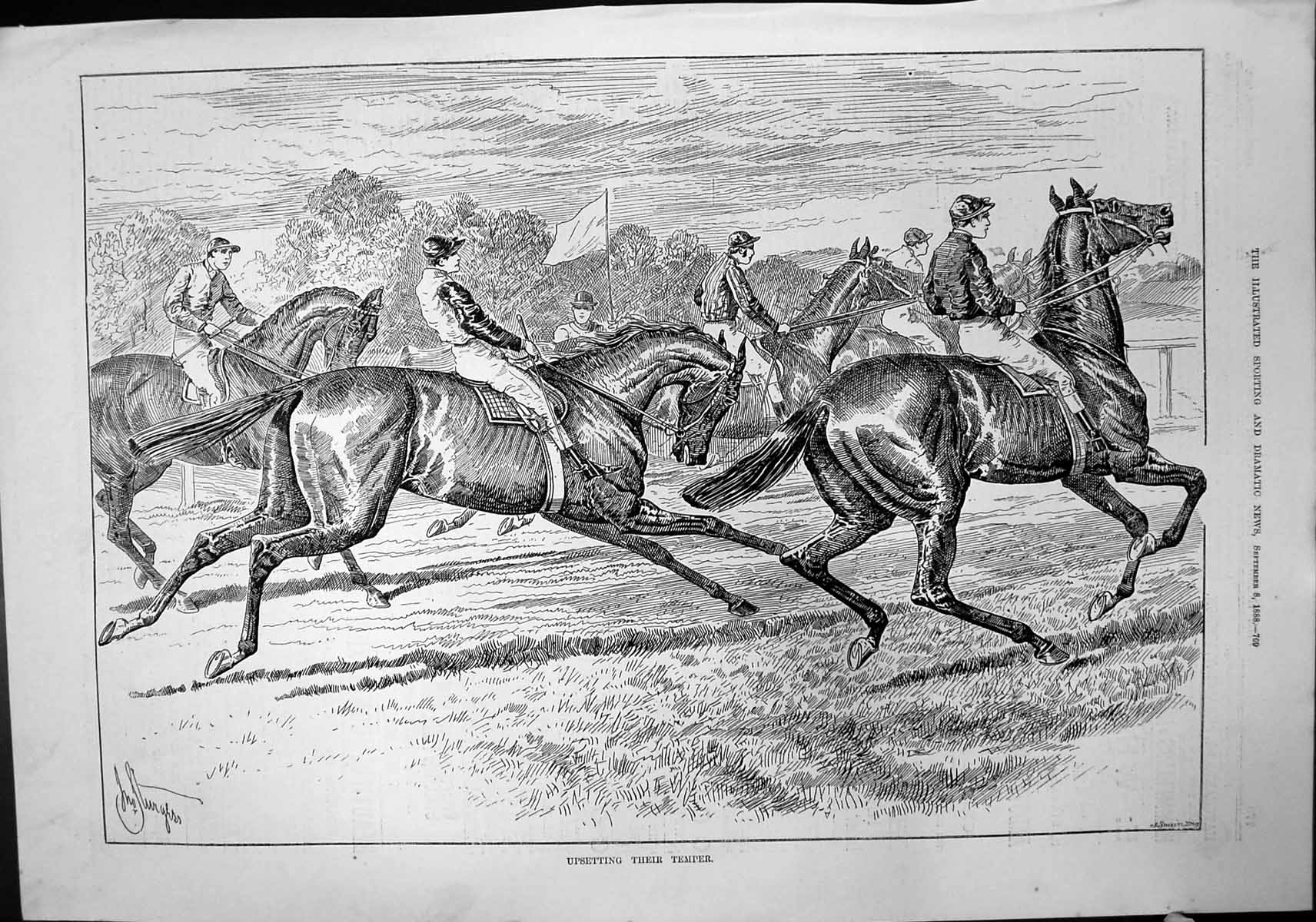 Old Upsetting Their Temper J Sturgess Horses Jockeys Race Man Flag 18 Victorian