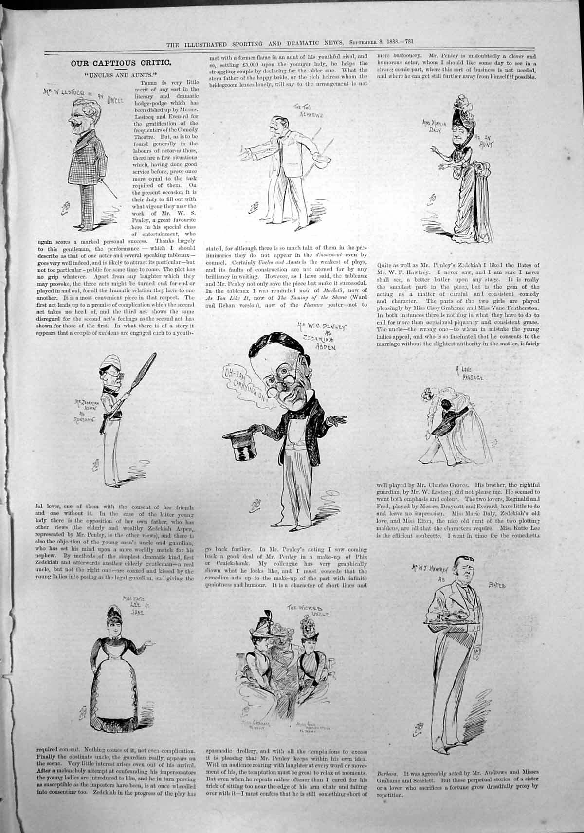 Old Print Captious Critic Uncles Aunts W Penley W Hawtrey Katie Lee 1888 19th