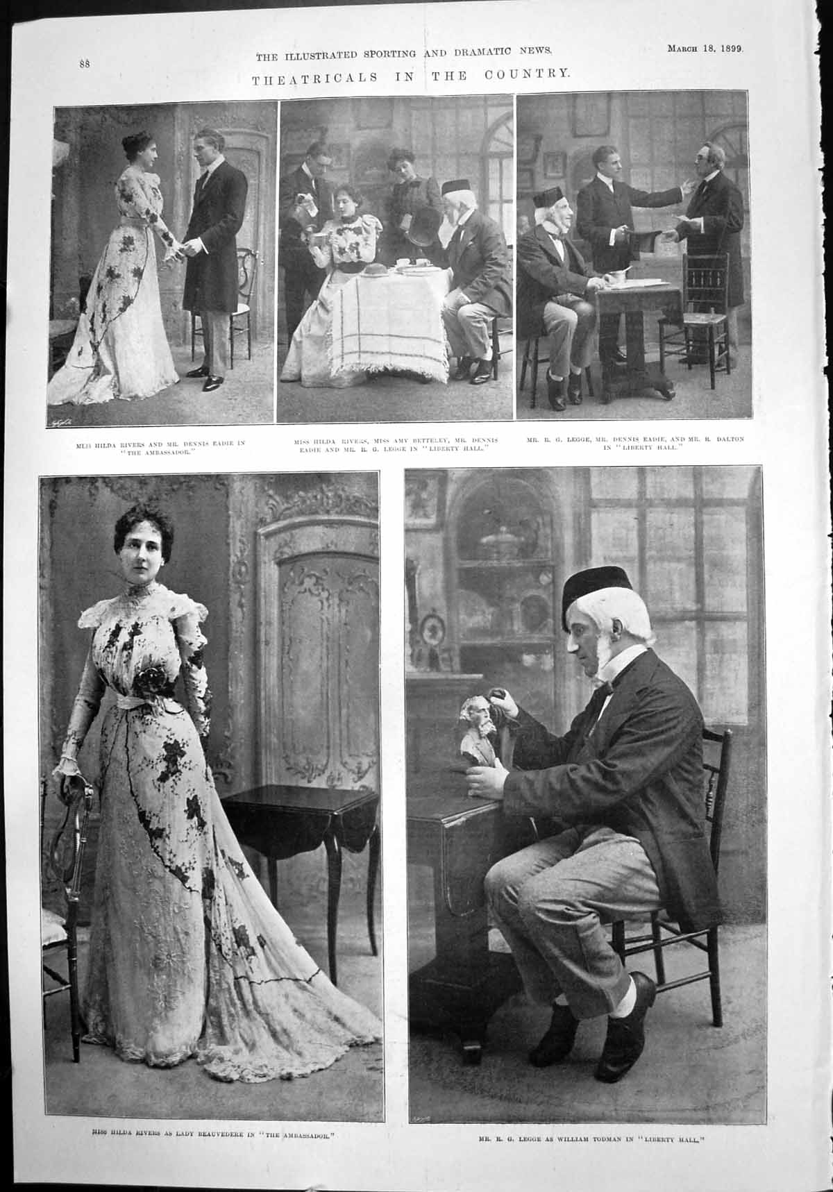 Old Theatricals Hilda Rivers Dennis Eadie Ambassador Liberty Hall 1899 Victorian