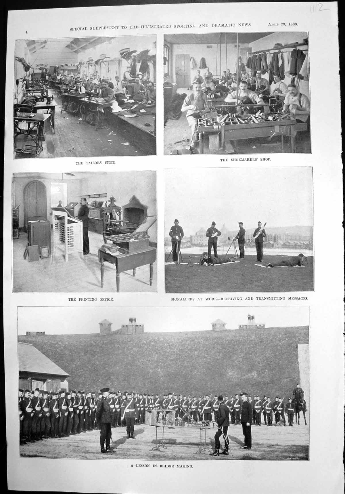 Old Print Lesson Bridge Making Commandent Camber Hms Aurora Marines 1899 19th