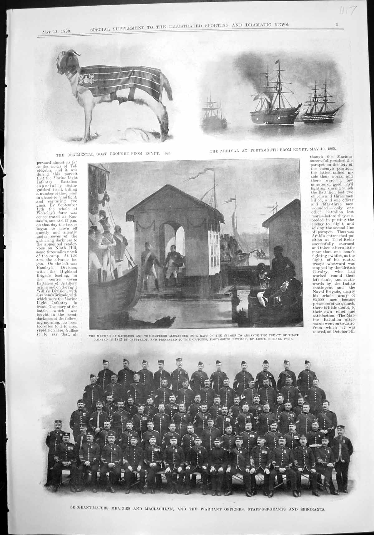 Antique Print Regimental Goat Napoleon Emperor Alexander 1812 Bayonet 1899
