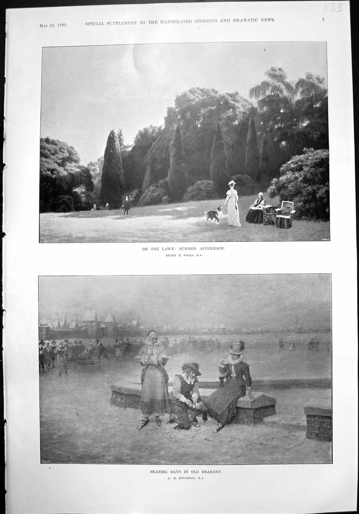 Antique Print Skating Days Brabant On Lawn Summer Afternoon Harvesters1899