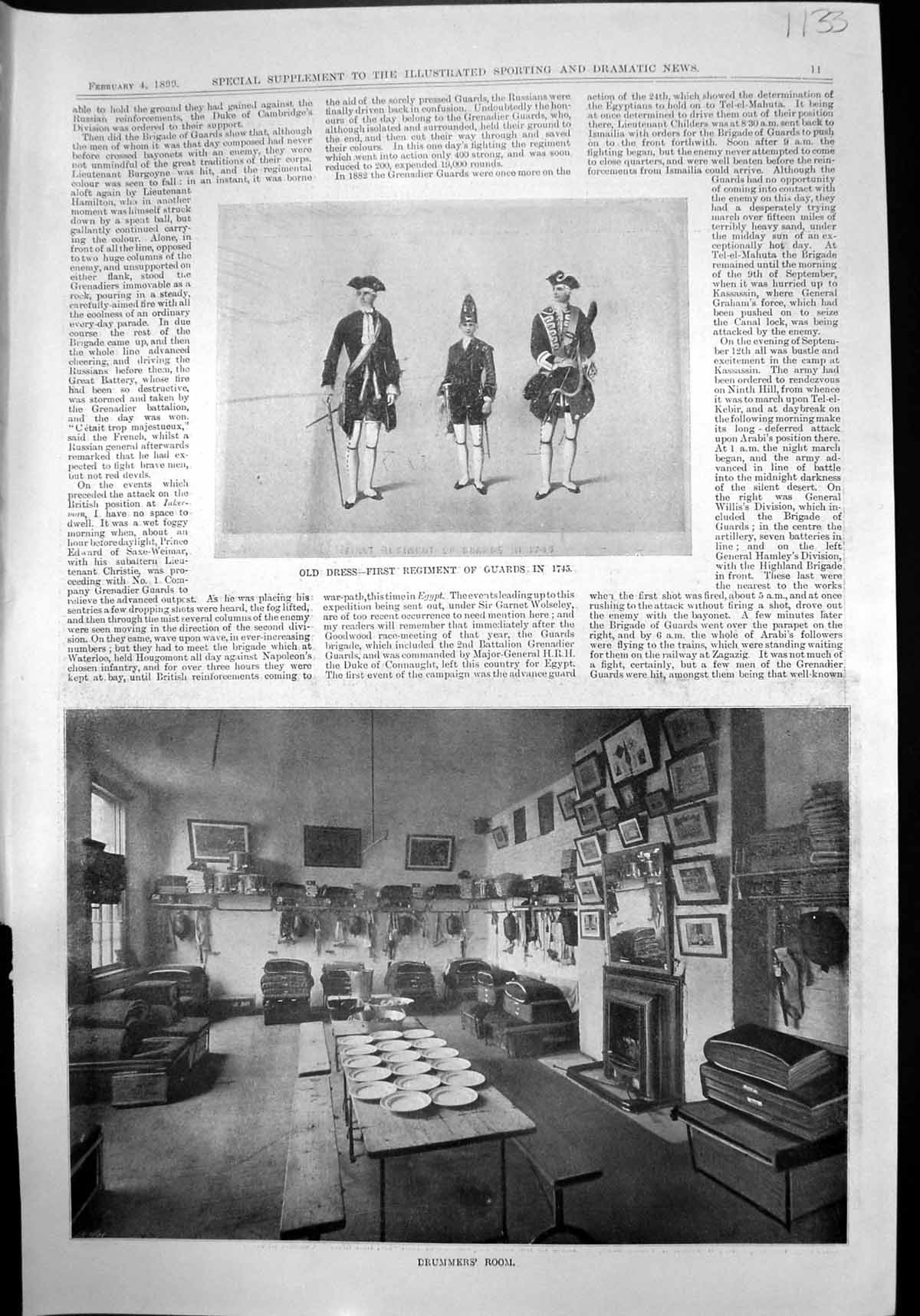 Old Print First Regiment Guards 1745 Colours Pte Bird Fitzmaurice Turnell 1899