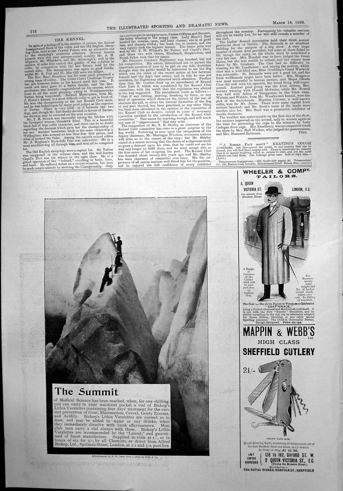Old Print Summit Bishops Lithia Varalettes Mappin & Webbs Sheffield Cutlery1899