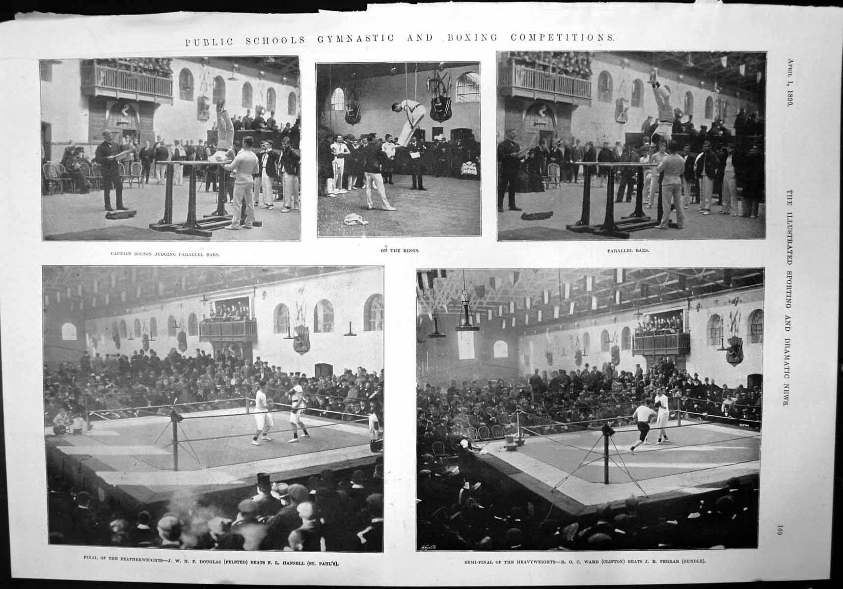 Old Print Public Schools Gymnastic Boxing Competitions Parallel Bars 1899 19th