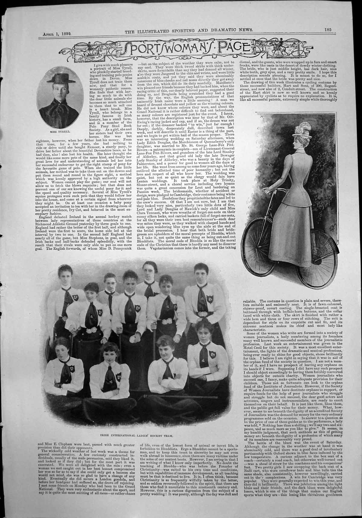 Old Sportswomen Miss Tyrell Irish International Ladies Hockey Team 1899 19th