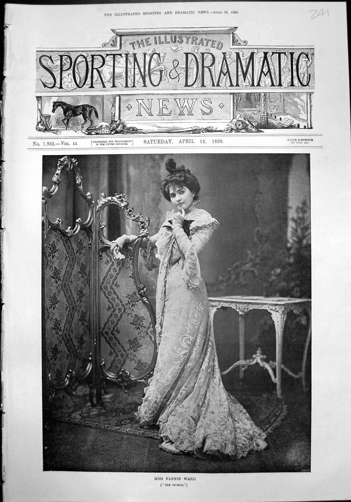 Original Old Antique Print Miss Fannie Ward Cuckoo Avenue Theatre 1899 19th