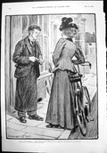 Old Shopman Selling Cyclometer Lady Cyclist Not Register Extra Miles1899 19th