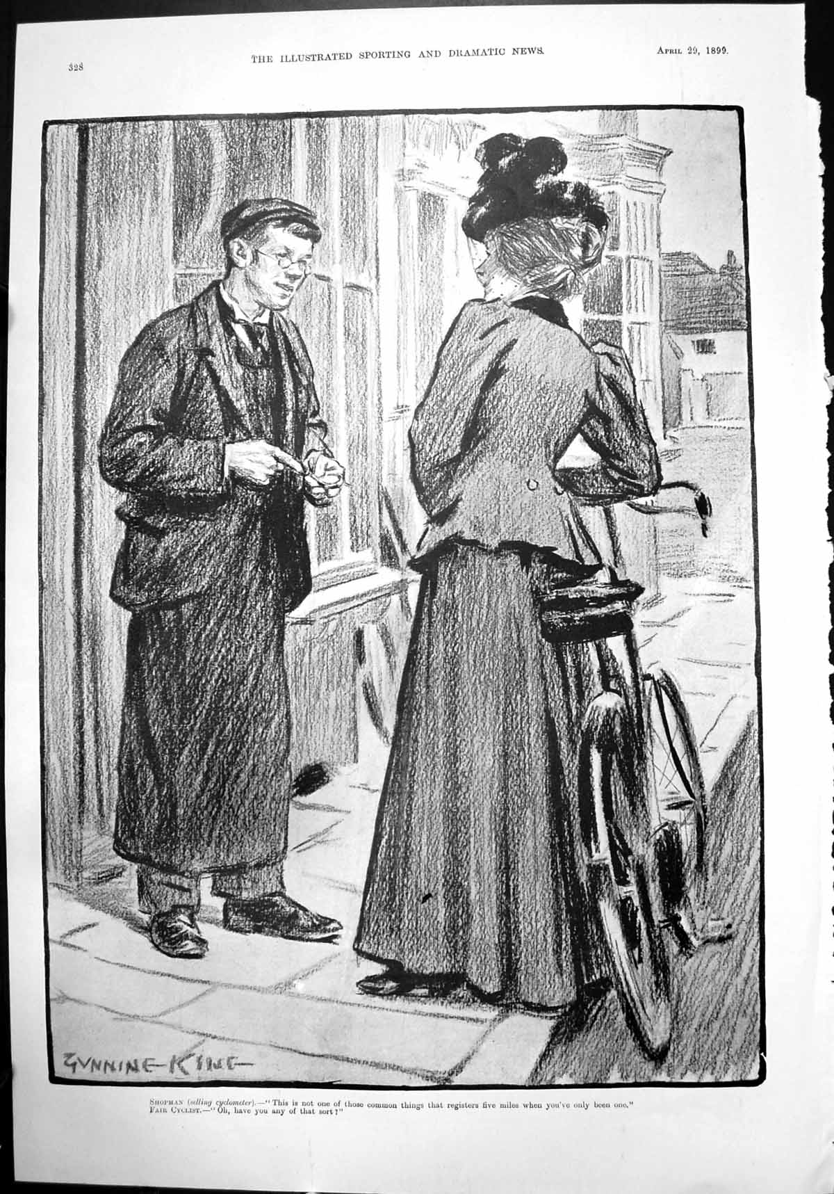 Old Shopman Selling Cyclometer Lady Cyclist Not Register Extra Miles1899 19th