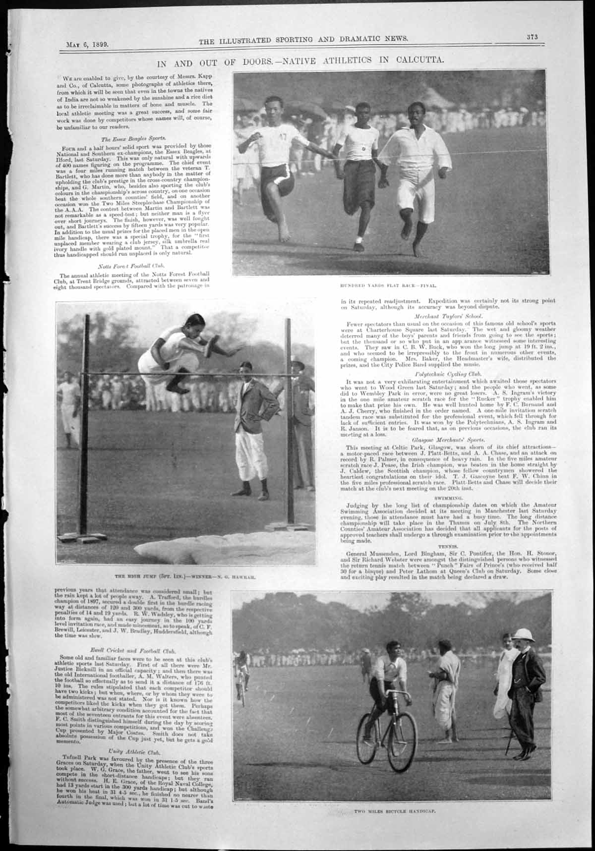 Old Print Native Athletics Calcutta N Hawrah Mrs Sanders Lady Gerard 1899 19th