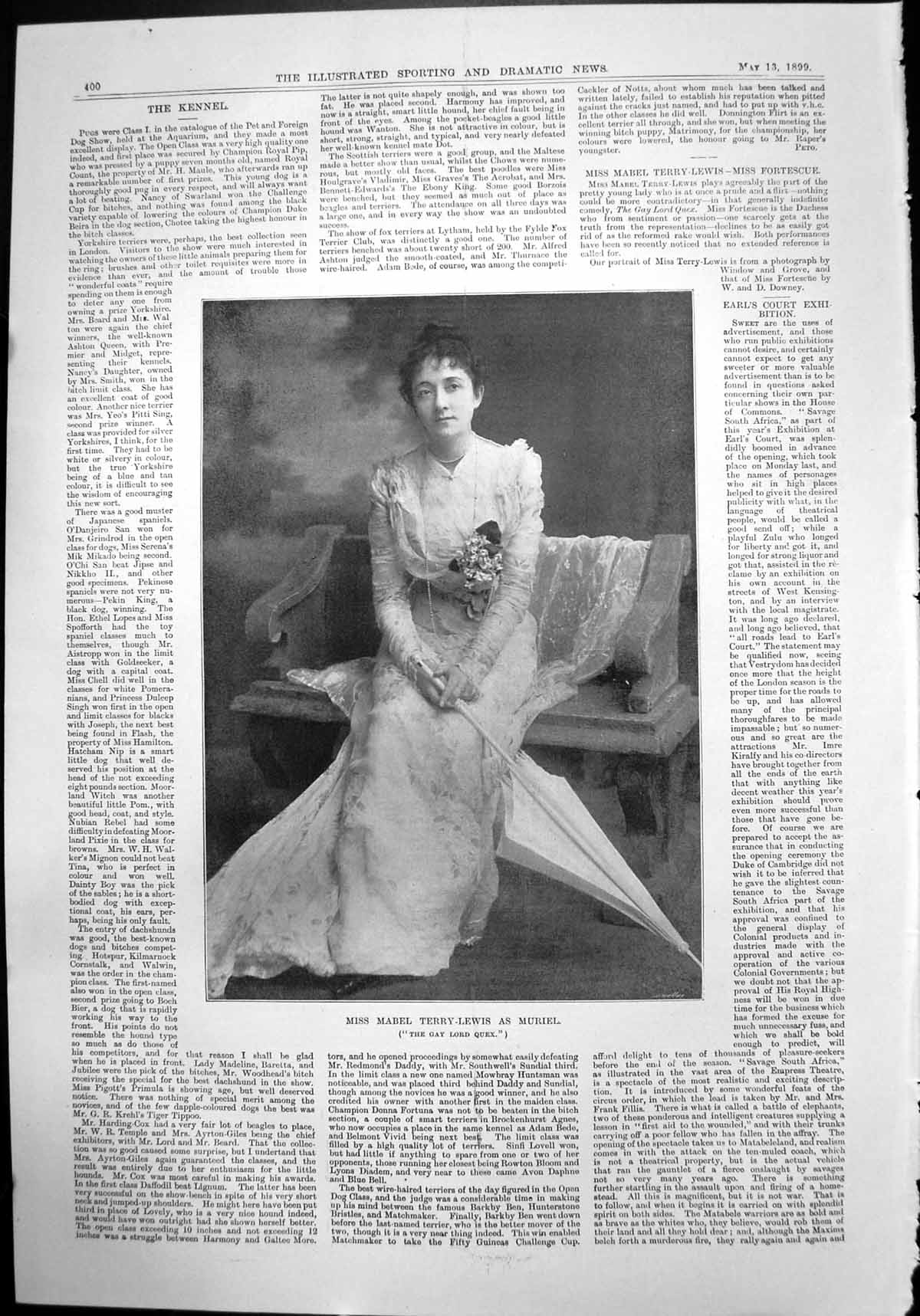 Original Old Antique Print Miss Mabel Terry-Lewis As Muriel Gay Lord Quex 1899