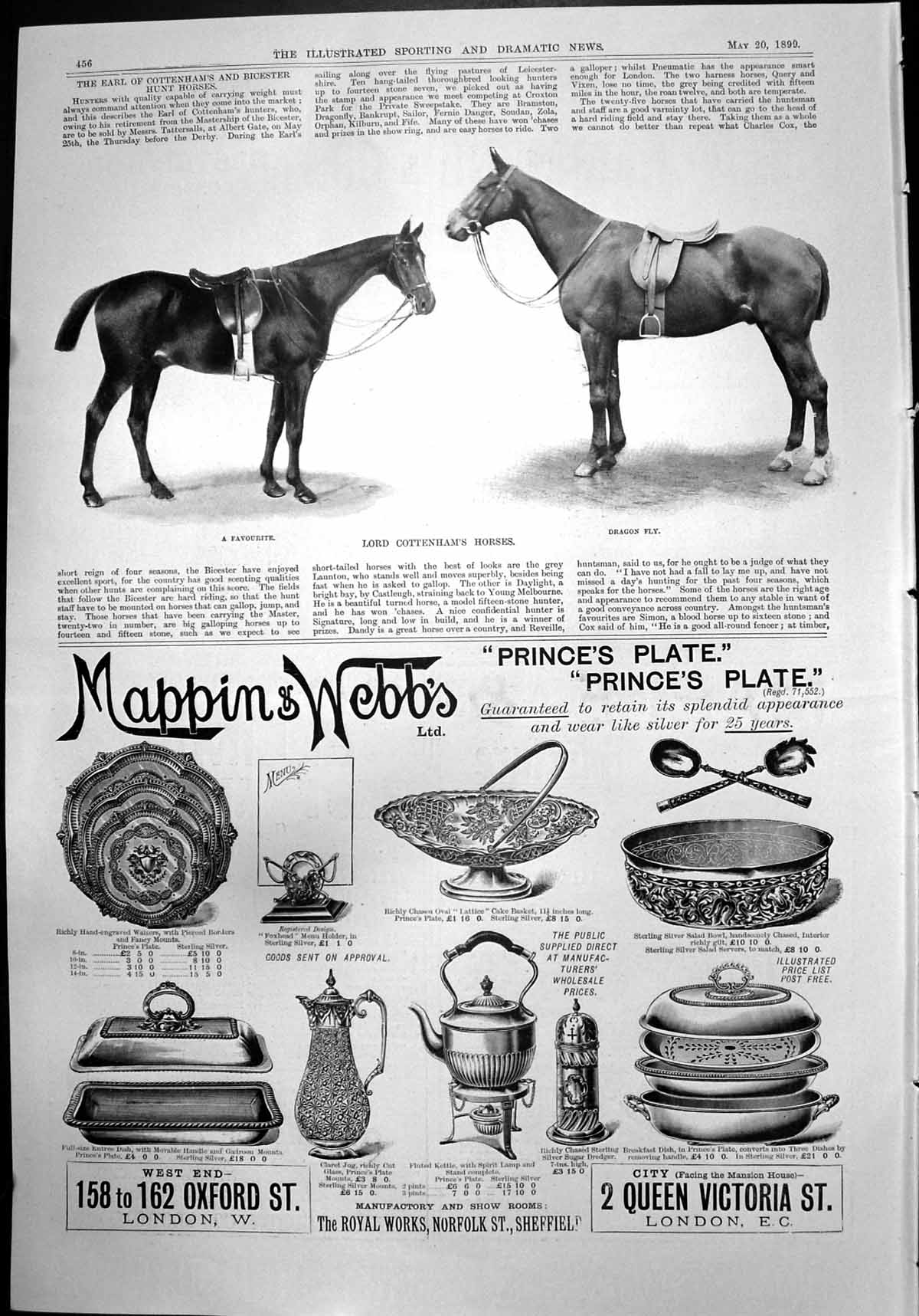 Antique Old Print Lord Cottenhams Horses Mappin & Webbs Princes Plate 1899 19th