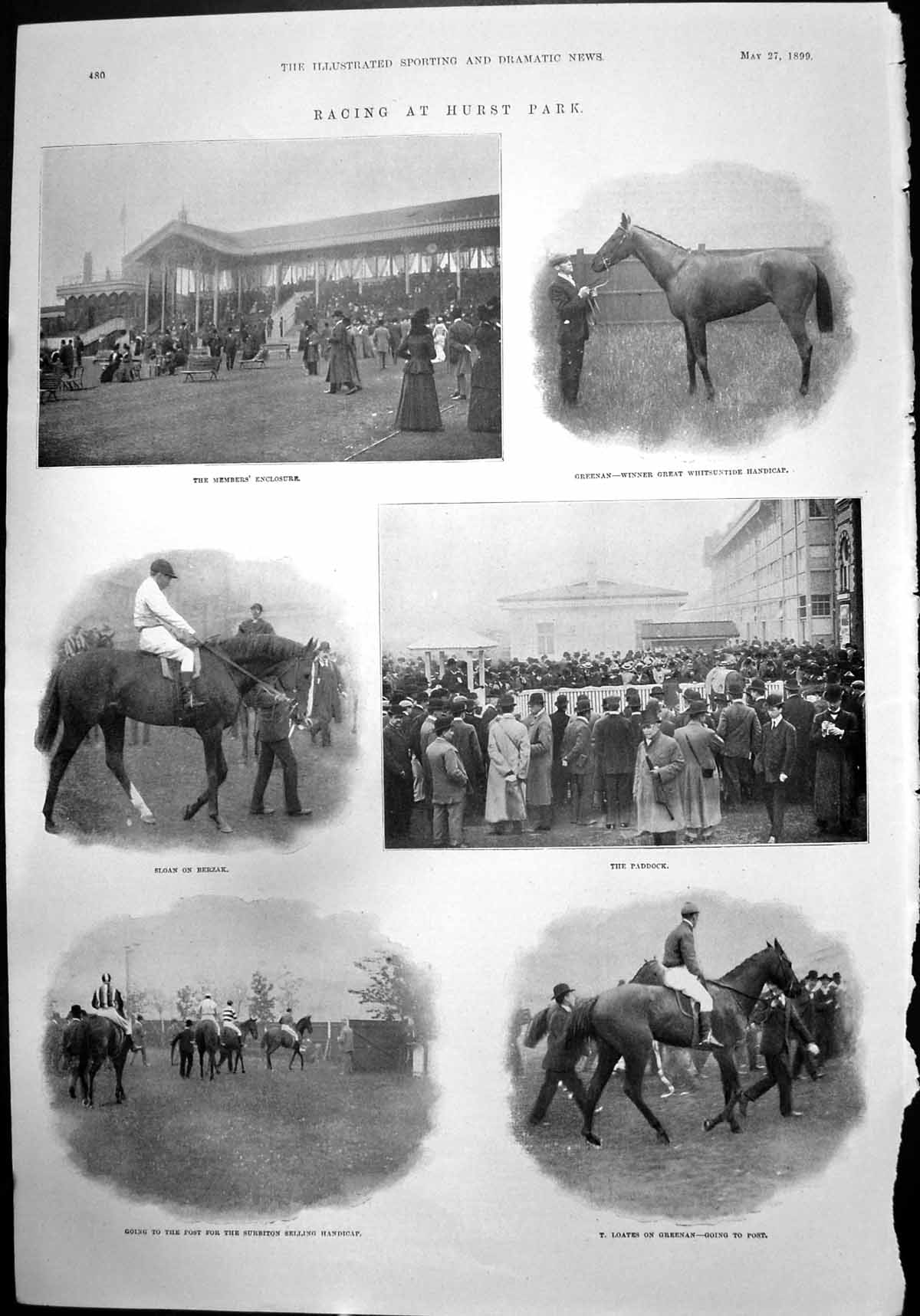 Old Print Racing Hurst Park T Loates Greenan Kirkee Poona Foxhounds 1899 19th
