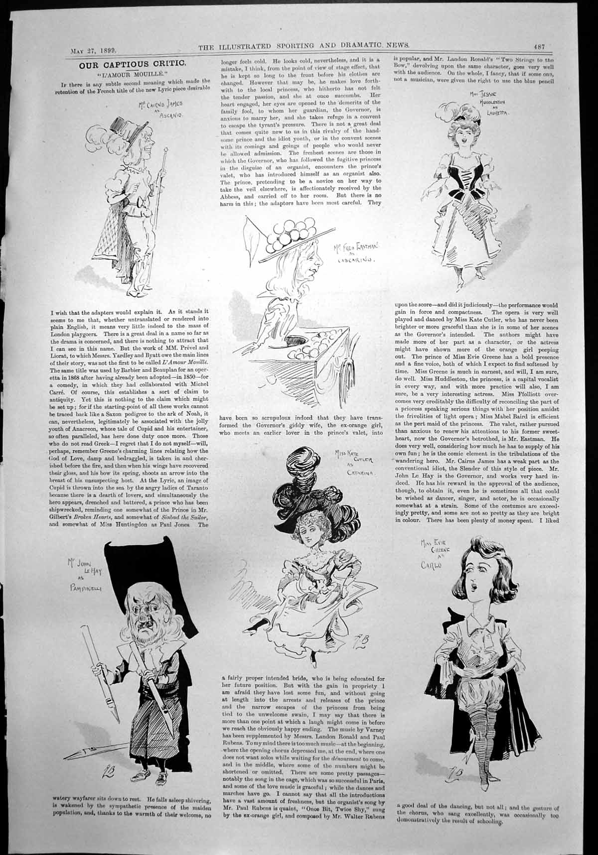 Old Print Captious Critic L'Amour Mouille Cairns James Fred Eastman 1899 19th