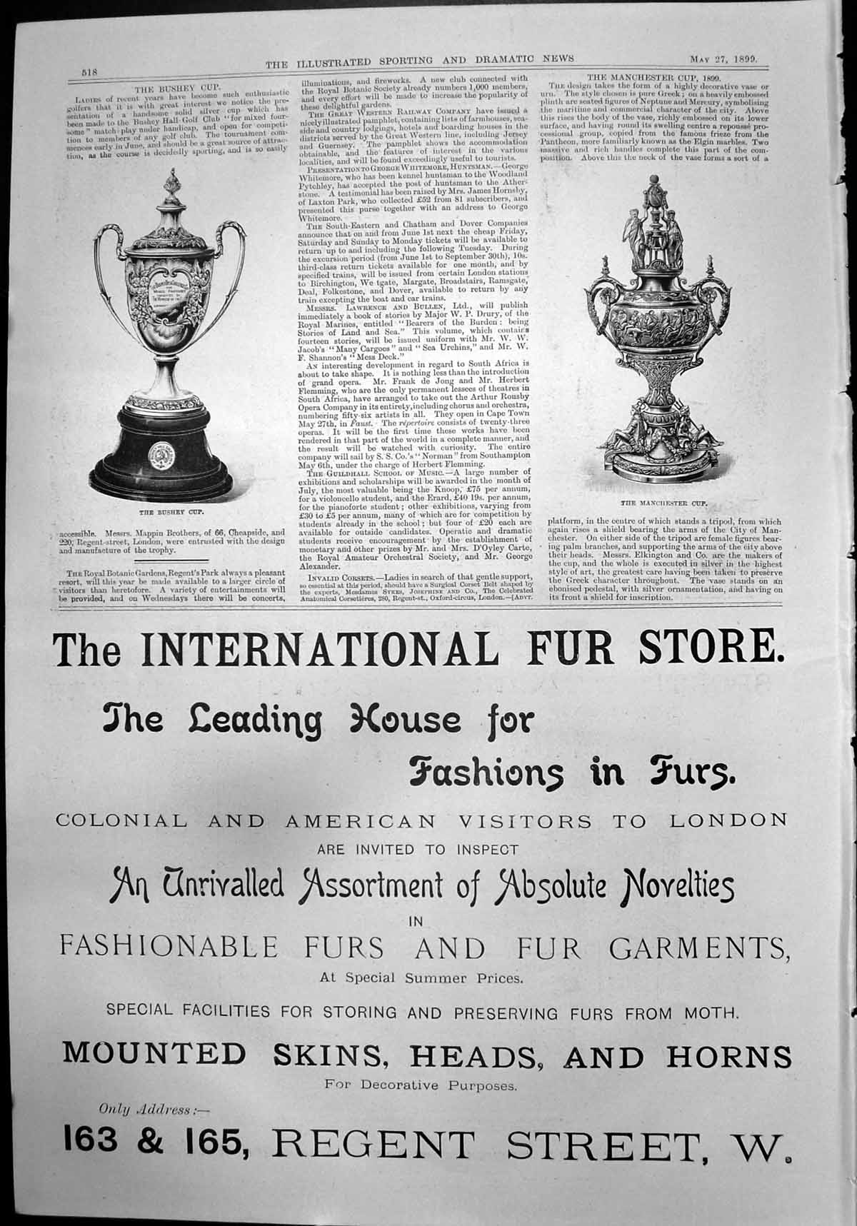 Antique Old Print Bushey Cup Golf Manchester Cup International Fur Store 1899
