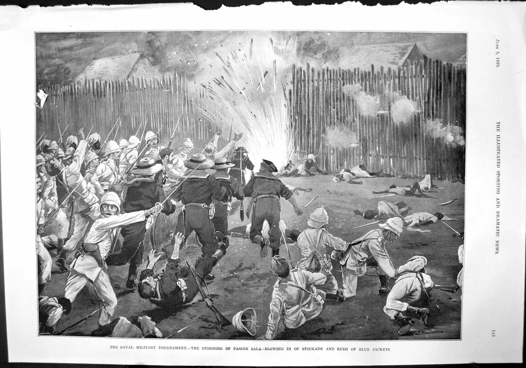 Antique Print Royal Military Tournament Storming Passer Sala Stockade 1899 19th