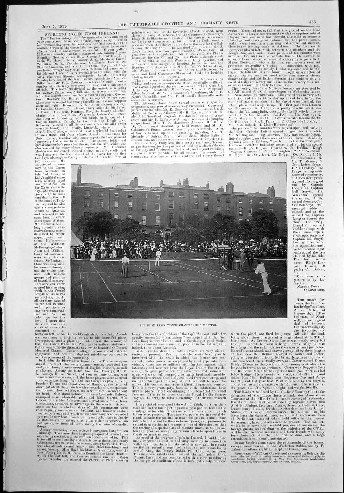 Old Irish Lawn Tennis Championship Meeting Perth Winner French Derby1899 19th