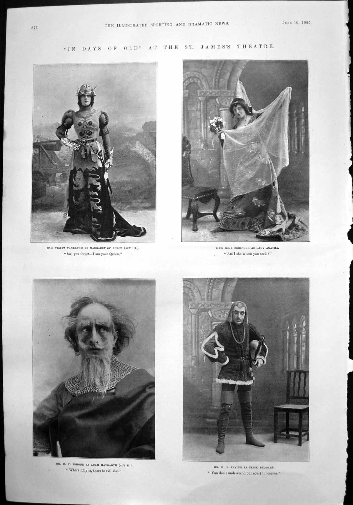 Antique Print Days St James Theatre H Irving Ulick Beddart V Vanbrough 1899