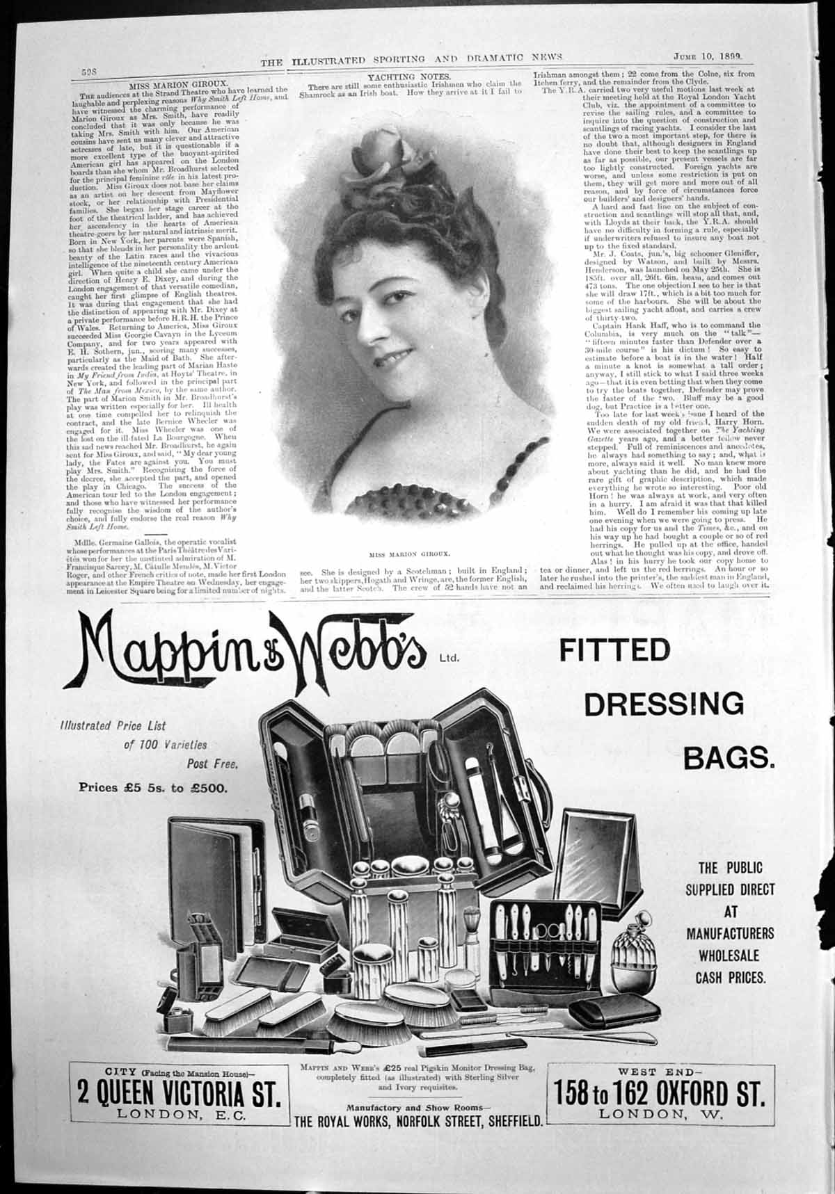 Antique Old Print Miss Marion Giroux Mappin & Webbs Fitted Dressing Bags 1899